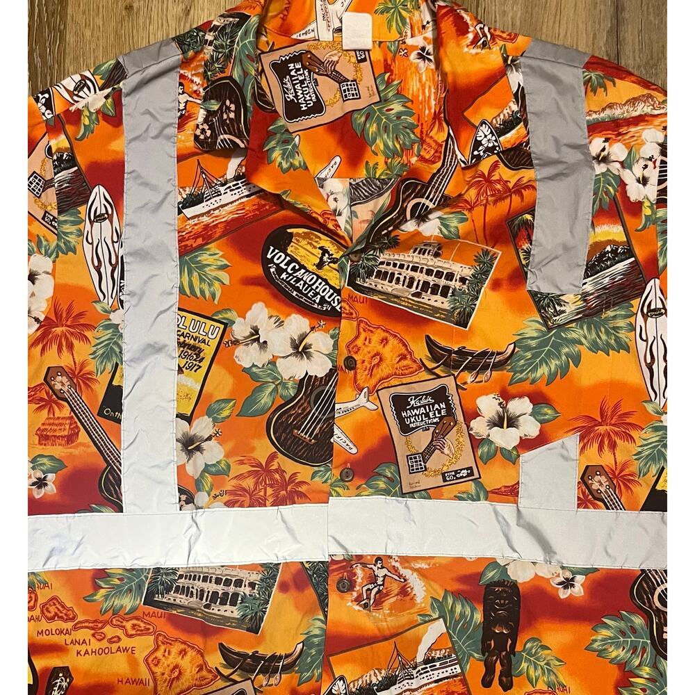 Hawaiian Fridays 2XL Reflective Hawaiian Shirt Safety Class 2 Work USA Made EUC - Picture 4 of 8